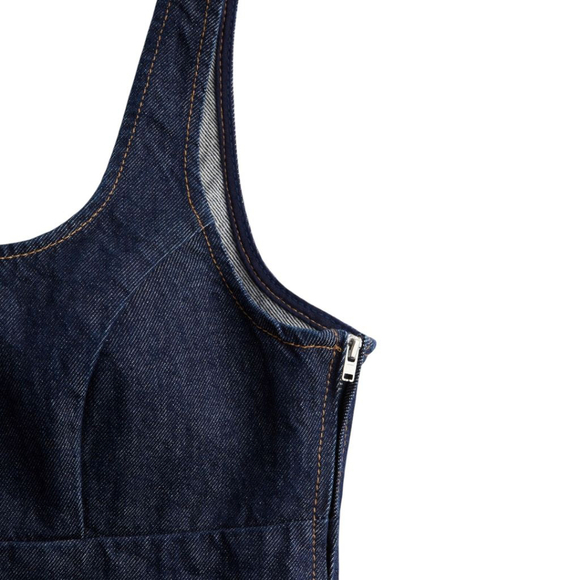 H&M Denim Babydoll Penafore Jumper Dress Dark Denim Small New with Tags - Picture 5 of 9